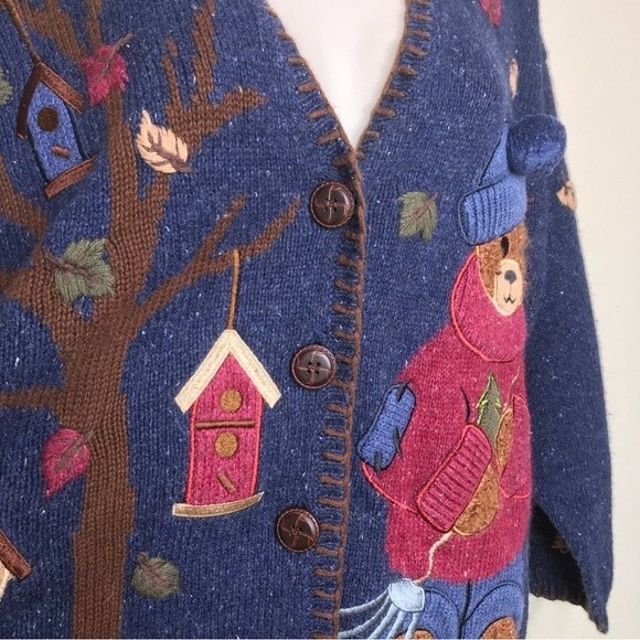 Mandal Bay Teddy Bear Blue Button Front V Neck Long Sleeve Cardigan Size Large - Picture 5 of 12